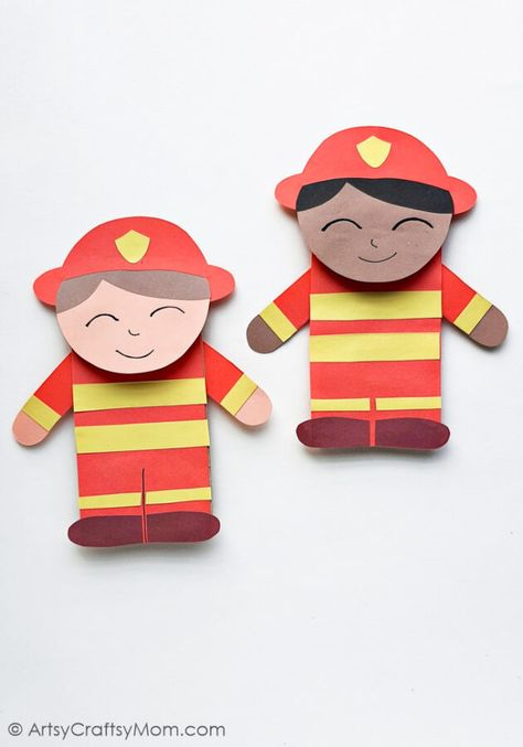 Fireman Crafts, Firefighter Crafts, Fire Crafts, Clown Crafts, Puppet Craft, Small Paper Bags, Paper Bag Crafts, Puppets For Kids, Paper Bag Puppets