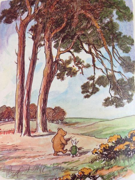 E H Shepard illustration of Winnie the Pooh from the A A Milne books of this loveable little bear and his best friend Christopher Robin, first told in 1924. E H Shepard Illustrations, E H Shepard Illustration, Winnie The Pooh Drawings, Original Winnie The Pooh, Eh Shepard, Winnie The Pooh Drawing, Pooh Corner, Winnie The Pooh And Piglet, Pooh And Piglet