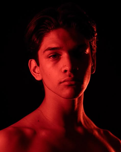 Angel Portrait Photography, Dramatic Lighting Portrait Men, Cinematic Lighting Portrait, Intense Lighting Reference, Red Lighting Reference, Club Photoshoot, Red Lighting, Movie Color Palette, Male Portrait Poses