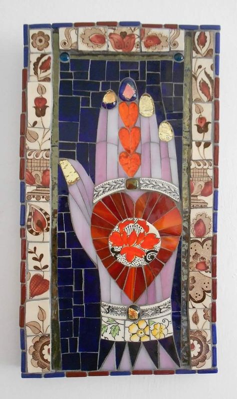 mosaic henna hand wall hanging by Freshwater mosaics now available in my shop on etsy at Freshwater mosaics #FreshwaterMosaics Mirror Glass Mosaic, Mosaic Tattoo, Mosaic Wall Hanging, Mosaic Painting, Stained Glass Mirror, Henna Hand, Beautiful Henna, Mosaic Art Projects, Mosaic Artwork