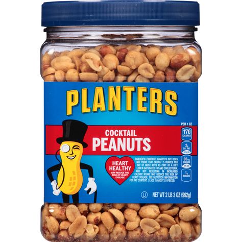 PLANTERS® SALTED COCKTAIL™ PEANUTS, 35 OZ JAR - PLANTERS® Brand Chocolate Trail Mix, Almond Snack, Peanuts Party, Planters Peanuts, Salted Peanuts, Salted Nuts, Roasted Nuts, Quick Easy Snacks, Kraft Recipes