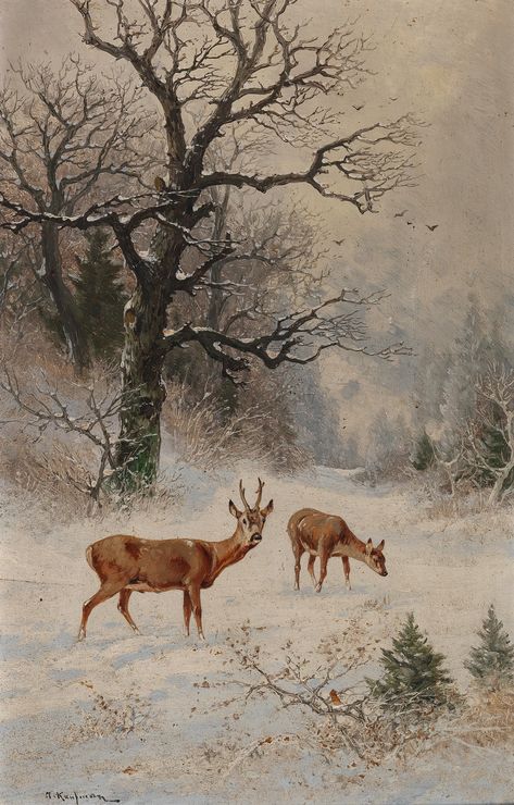 Hunting Painting, Deer Stands, Male Deer, Forest Drawing, Deer Illustration, Deer Painting, Christmas Forest, 19th Century Paintings, Roe Deer