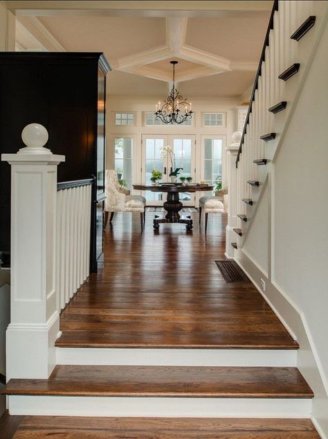 Antique Walnut stain on hickory (which will look different on red oak) (brand not specified) Antique Walnut Stain, Traditional Entryway, Wood Floor Colors, Petoskey Michigan, Entry Way Design, Floor Colors, Walnut Stain, Decor Minimalist, Traditional Interior