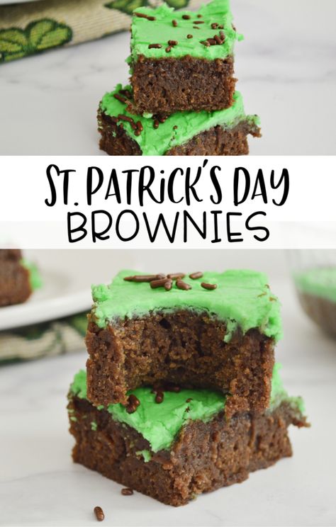 St Patricks Day Brownie, Green Brownies Recipe, St Patrick Day Brownies, St Patrick Brownies, St Patrick’s Day Brownies, Green Brownies, St Patricks Desserts, Scratch Brownies, Green Frosting