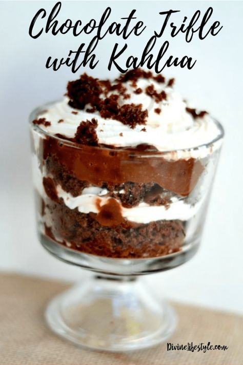 Chocolate Trifle With Kahlua, Kahlua Trifle, Chocolate Trifle Desserts, Trifle Bowl Recipes, Kahlua Recipes, Kahlua Cake, Trifle Dessert Recipes, Black Color Hairstyles, Trifle Recipes