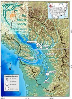 Salish-Sea-Map-tiny Western Washington University, Sea Map, Salish Sea, Campbell River, Map Outline, Western Washington, Washington Usa, San Juan Islands, University Of Washington