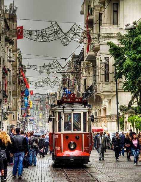 Istiklal Street, Istanbul, Turkey Istanbul Famous Places, Istanbul Film Photography, Taksim Istanbul, Streets Of Istanbul, Istanbul Turkey Photography, Istanbul On Film, Turkey Destinations, Istanbul Travel, Bosphorus Bridge Istanbul Turkey