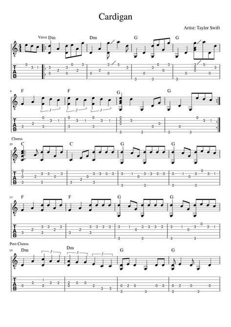 Guitar Tabs Songs Taylor Swift, Taylor Swift Tabs Guitar, Cardigan Piano Taylor Swift, Guitar Fingerstyle Tab, Taylor Swift Songs On Guitar, Taylor Swift Guitar Chords Easy, Fingerpicking Guitar Songs, Guitar Tabs Songs Acoustic, Guitar Taylor Swift