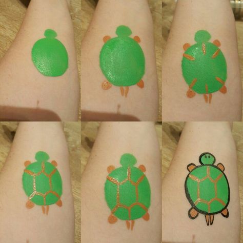 Easy Basic Face Painting, Tortoise Face Paint, Face Painting Tips Step By Step, Face Painting How To Step By Step, Face Painting Turtle, Small Easy Face Painting Ideas, Beginner Face Painting Ideas, Step By Step Face Painting Easy, Face Painting Step By Step Easy