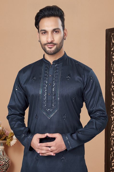 Navy Blue Cotton Men's Kurta Pajama Set | Fancy Embroidery pattern Kurta for Wedding, Party, Fast delivery to USA, Australia, Canada, UK Patani Kurta Men New Pattern, Patani Kurta Men, Kurta For Wedding, Men's Kurta Pajama, Long Choli Lehenga, Navy Blue Pajamas, Kids Wear Boys, Fancy Embroidery, Designer Embroidery