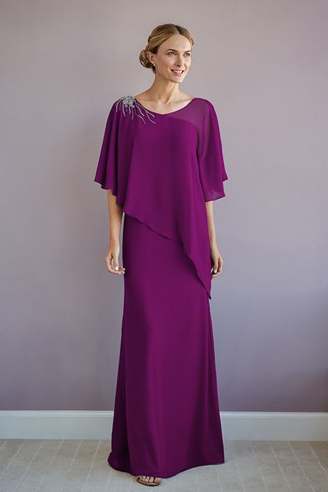 M220001 Soft Romantic Charlotte Chiffon Flare Gown with Angel Sleeves Reception Maxi Dress, Mother Of The Bride Fashion, Style Dress Patterns, Mother Of The Bride Suits, Mom Wedding Dress, Summer Street Style, Wedding Outfits For Women, Long Sleeve Chiffon Dress, Elegant Style Women