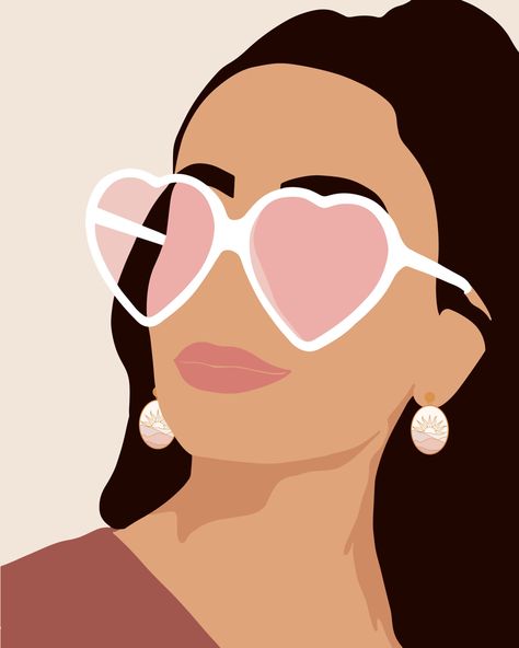 Digital art, modern illustration, heart sunglasses, valentine’s day, retro aesthetic Girl Ilustration Aesthetic, Vector Art Girl, Sunglasses Valentine, Sunglasses Women Drawing, Heart Sunglasses Illustration, Sunglasses Illustration, Illustration Heart, Sunglasses Art, Trendy Heart-shaped Glass Sunglasses