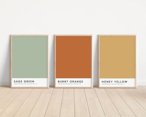 Burnt Orange and Sage Green Wall Art Color Block Art - Etsy Burnt Orange And Sage Green, Orange And Sage Green, Burnt Orange Bedroom, Color Block Art, Prints Matisse, Orange Nursery, Sage Green Wall, Orange Rooms, Pastel Boho