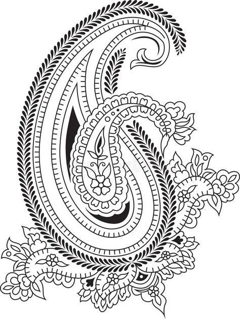 Black and white Paisley motif. On white royalty free illustration Paisley Drawing, Paisley Coloring Pages, Motif Vector, Digital Graphics Art, Paisley Print Design, Paisley Embroidery, Lotus Flower Art, Paisley Motif, Japan Tattoo Design