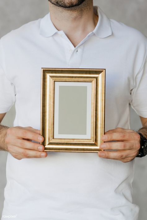 Man holding a golden frame mockup | premium image by rawpixel.com / Karolina / Kaboompics Muslim Home Decor, Gold Quotes, Home Decor Islamic, Gold Photo Frames, Certificate Frames, Id Card Template, Doctor Picture, Calligraphy Print, Photo Frame Design