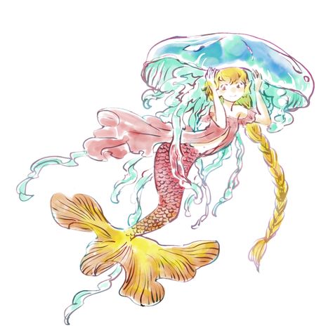 Jellyfish crown #AdobeFresco - torigatonda Sea Human, Jellyfish Dragon, Jellyfish Oc Art, Pfp Jellyfish, Jellyfish Hat Drawing, Human Jellyfish, Sea Person, Sea Creatures As Humans, Fantasy Ocean Creatures Cute