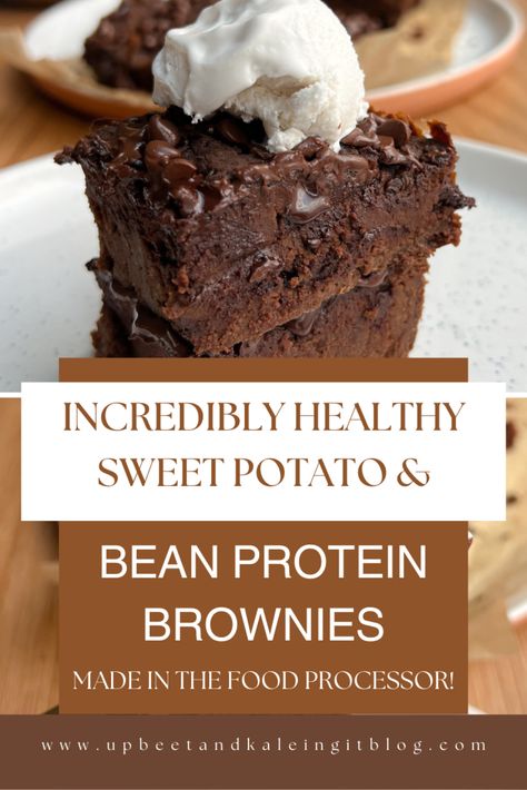 Incredibly Healthy Sweet Potato and Bean Protein Brownies - Upbeet & Kaleing It Bean Cake, Sweet Potato Baked Goods, Brownies Healthy Recipe With Sweet Potatoe, Sweet Potato Vegan Brownies, Healthy Black Bean Brownies, Sweet Potato Protein Brownies, Sweetpotato Vegan Brownies, Low Calorie Brownies, Protein Brownies Recipe