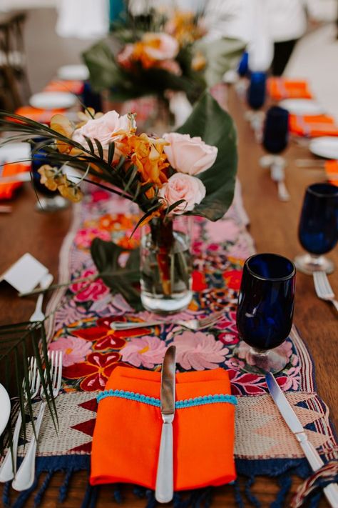 This Couple Threw a Colorful Cabo Destination Wedding at Hyatt Ziva Los Cabos After Celebrating 10 Years Together | Junebug Weddings Cabo Party Theme, Cabo Wedding Decor Ideas, Cabo Wedding Flowers, Mexico Wedding Table Decor, Mexican Tableware, Drew Ideas, Mexican Beach Wedding, Hyatt Ziva Los Cabos, Baja Wedding