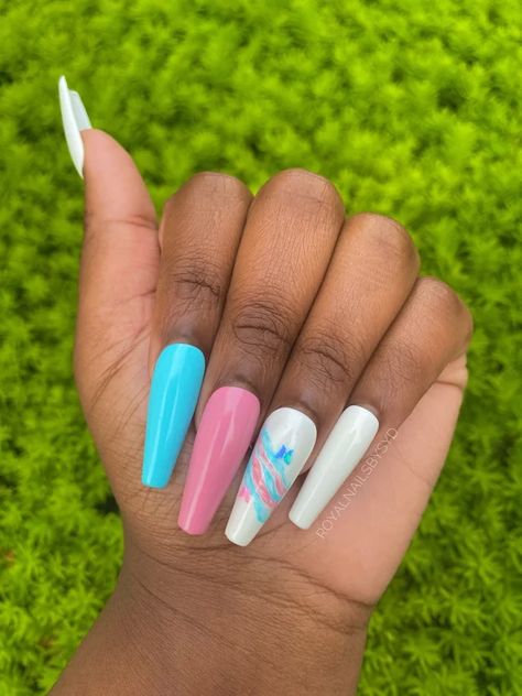 Trans Pride Nails, White Blue Nails, Summer Nails Long, Nail Sizing Kit, Pride Nails, Transgender Flag, Flag Nails, Blue And White Nails, Neon Nail Designs