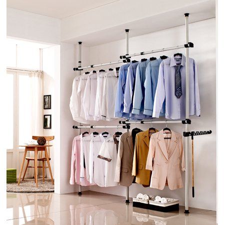 Lv. life 4 Poles Adjustable Home Garment Hanger Clothes Rack Simple Closet Wardrobe,Clothes Rack Clothes Hanger Storage, Closet Clothes Storage, Clothes Hanger Rack, Diy Clothes Rack, Bar In Casa, Diy Coat, Hanger Clothes, Simple Closet, Portable Closet