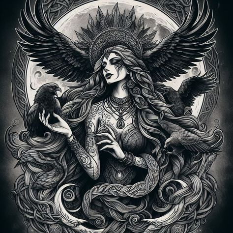 Morrigan Celtic Goddess, The Morrigan Goddess, Witchy Drawings, Celtic Goddesses, Goddess Morrigan, The Morrigan, Faery Queen, Surealism Art, Throat Tattoo