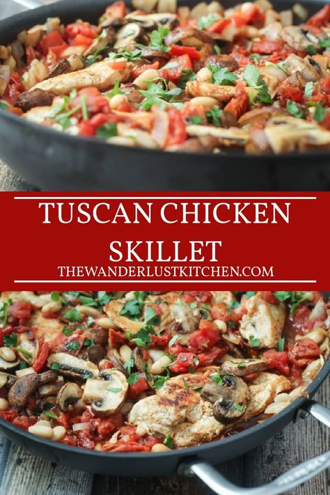 Tuscan Chicken Skillet Recipe Tuscan Chicken Skillet, Chicken Breast Tenderloins, Chicken Skillet Recipes, Chicken Skillet, Skillet Dishes, One Pan Dinner, Skillet Dinners, Tuscan Chicken, Cannellini Beans