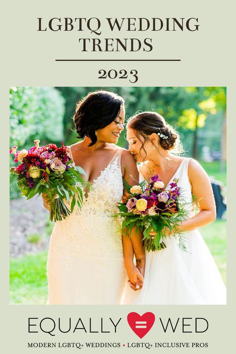 These are the 2023 LGBTQ wedding trends to watch for! Planning your upcoming wedding? Use these trends for your inspiration no matter the year! We are sharing your LGBTQ wedding inspiration on our blog. Lesbian Wedding Ideas Decor, Lgbtq Wedding Ideas, Lgbt Wedding Attire, Sapphic Wedding, Nonbinary Wedding, Gay Wedding Cake Toppers, Gay Wedding Cakes, Lgbt Wedding, Wedding Abroad