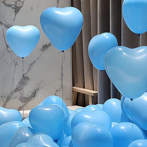 Blue Heart Balloons, Blue Valentines Day Decor, Boy Valentine Baby Shower Ideas, Blue Decorations Party, Valentines Boy Baby Shower Ideas, Valentines Baby Shower Ideas Boy, Blue Birthday Party, Hearts Baby Shower Theme, February Baby Showers