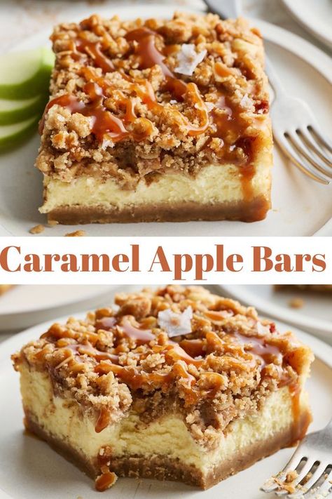 Apple Caramel Squares, Apple Blondie Cheesecake Bars, Fall Cheesecake Bars, Christmas Cheesecake Bars, Thanks Giving Desserts Thanksgiving, Christmas Dessert Bars, Brownie Dessert Ideas, Christmas Caramel Apples, Autumn Deserts