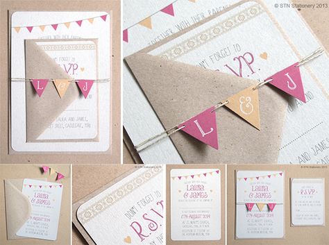 Cool Recycled Paper Wedding Invitations, Festival Invitation, Eco Friendly Wedding Invitations, Fair Festival, Contemporary Wedding Invitations, Bunting Wedding, Summer Fair, Wedding Bunting, Summer Wedding Invitations