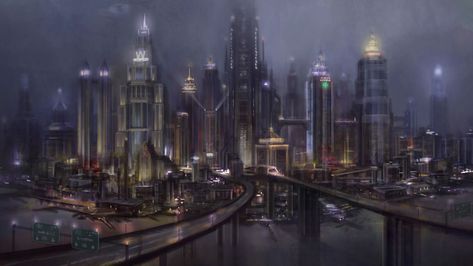 Gotham Skyline Concept Art Batman Arkham Knight Concept Art, Gotham City Skyline, Batman Gotham City, The New Batman, Sci Fi City, Batman Arkham City, Batman Arkham Knight, Arkham City, Cyberpunk City