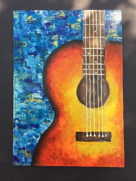 Acoustic Guitar Painting, Guitar Painting Ideas, Guitar Art Painting, Book Paintings, Easy Painting For Kids, Music Art Painting, Color Wheel Art, Hispanic Art, Cute Easy Paintings