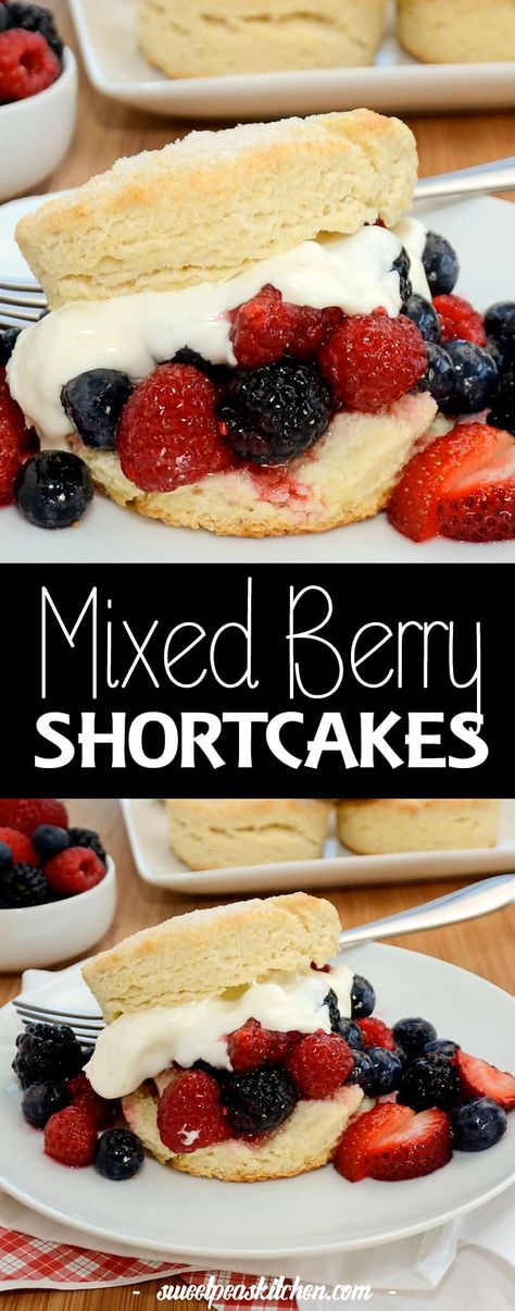 Mixed Berry Shortcake Recipe Berry Shortcake Recipe, Mixed Berry Shortcake, Fruit Shortcake, Fast Easy Desserts, Berry Shortcake, Short Cake, Shortcake Recipe, Delicious Deserts, Homemade Whipped Cream