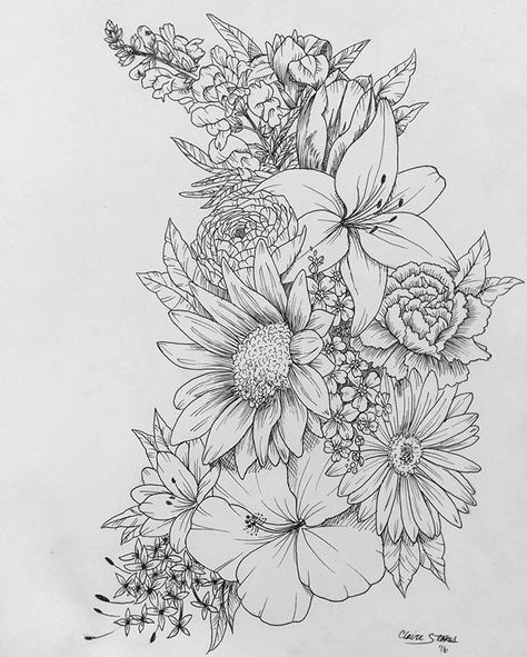 Floral tattoo. Contact me for custom drawings clairestokes93@yahoo.com. Instagram: clairestewartart. Plus my etsy is where it's at!  link to my store: https://www.etsy.com/listing/269477486/custom-drawingtattoo-design Wildflowers Tattoo, Rosen Tattoo Frau, Octopus Tattoos, Female Tattoos, Polynesian Tattoos, Men Tattoos, Tattoo Zeichnungen, Cat Tattoos, Flower Tattoo Sleeve