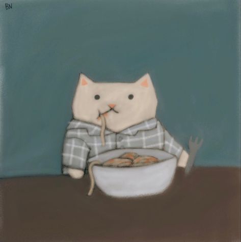 drawing of a cat eating spaghetti in pjs Psych, A Blessing, Art Illustration, Ghost, On Instagram, Instagram, Art