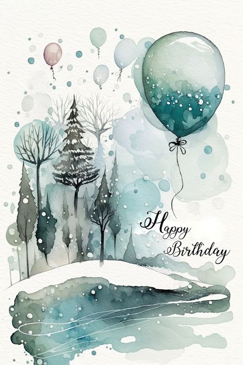 An amazing winter themed birthday card for your loved ones. Print it out easily. Digital watercolor Birthday Card Winter Themed illustrations This is a digital item, no physical item will be mailed to you. Resolution of the card 2048x3072 Winter Birthday Cards, Winter Themed Birthday, At Home Birthday, Watercolor Birthday Card, Winter Karten, Themed Illustrations, Birthday Greetings Friend, Watercolor Birthday Cards, Happy Birthday Greetings Friends