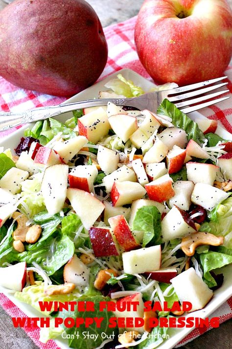 Pear Apple Salad Recipes, Apple Poppyseed Salad, Cashew Apple Salad, Winter Fruit Salad With Maple Lime Dressing, Green Salad With Fruit, Apple Pear Salad Poppy Seed Dressing, Salad With Pears And Pecans, Fruit Salad With Poppy Seed Dressing, Pear Apple Celery Salad