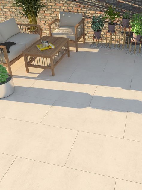 Eclipse Ivory Virtue Vitrified Porcelain Paving Slabs - 600x600 Pack Patio Tiles Outdoor Flooring Rustic, Garden Paving Ideas, Cream Patio, Modern Garden Patio, Paving Stone Patio, Outdoor Tile Patio, Garden Slabs, Porcelain Pavers, Porcelain Paving