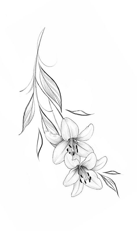 Lily Flower Sleeve Tattoo, White Lilies Tattoo, Lily Vine Tattoo, Small Lilly Tattoo, Fine Line Orchid Tattoo, Tiger Lily Tattoo, Lilly Tattoo Design, Tiger Lily Tattoos, Flower Vine Tattoos