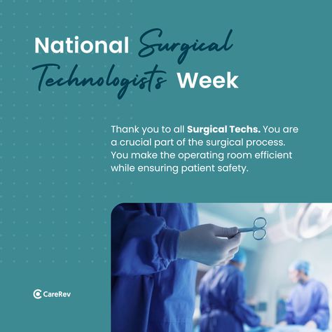 It's National Surgical Technologists Week! Thank you to all of those who make our operating rooms efficient and safe. https://www.carerev.com/blog/how-to-become-a-surgical-tech Surgical Technologist Week, Surgical Technician, Surgical Technologist, Surgical Tech, Healthcare Technology, Operating Room, Patient Safety, Certificate Programs, Surgical Instruments