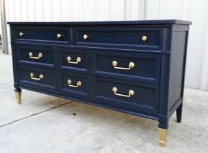 Blue Dresser With Gold Hardware, Light Blue Dresser, Dresser With Gold Hardware, Redesigned Furniture, Coastal Blue Paint, Southern Coastal Decor, Country Coastal Decor, Rustoleum Chalked, Hampton Homes