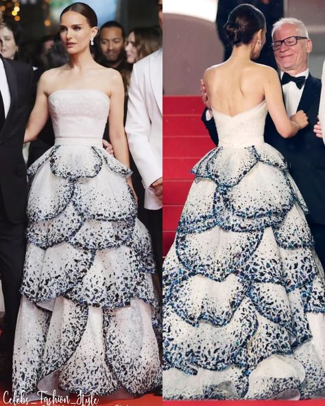 Celeb's Style on Instagram: “[76th Cannes Film Festival] Natalie Portman blew me away, wearing vintage Dior couture to the world premiere of 'May December'. This…” Natalie Portman May December, Natalie Portman Dior Dress, Natalie Portman Gown, Dior Dress Natalie Portman, Natalie Portman Dior, Natalie Portman Red Carpet, Natalie Portman Style, Black And White Gown, Swan Dress