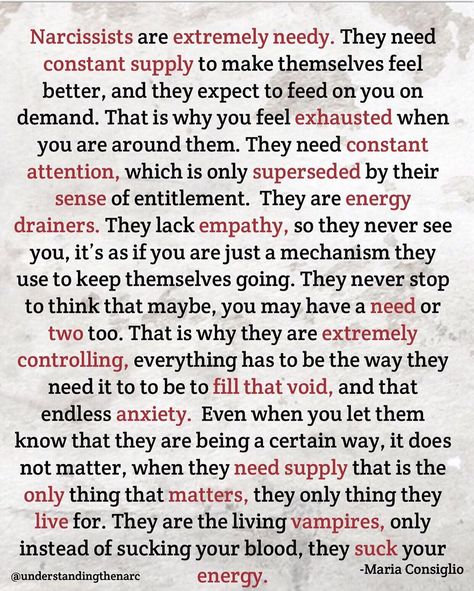 This is really important to understand. Their need for supply supersedes everything. Read that again EVERYTHING!!! And when they don’t get… Divorcing Someone You Still Love, Narc Recovery, Bingo Quotes, Toxic Behavior, Manipulative People, Energy Vampires, Deep Healing, Cheating Quotes, Love Is Not Enough