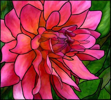 Stained Glass Pink Dahlia Stained Glass Quilt, Pink Dahlia, Mosaic Stained, Stained Glass Pattern, Image 3d, Stained Glass Flowers, Glass Pattern, Art Stained, Stained Glass Crafts