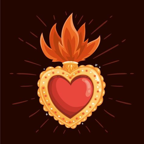 Mexican Color Palette, Sacred Heart Art, Mexican Folklore, Mexican Paintings, Heart Artwork, Free Vector Illustration, Traditional Tattoo Art, Heart Illustration, Badge Design