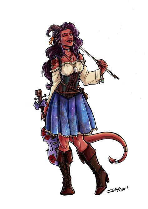 Female Tiefling, Dnd Bard, Tiefling Bard, D D Character Ideas, Creepy Guy, The Violin, Dnd Art, Dnd Characters, Character Portraits