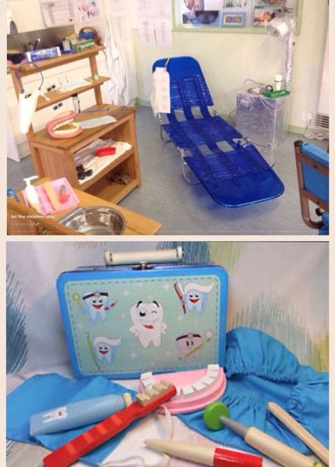 Dental Office Dramatic Play, Dramatic Play Dentist Office, Dentist Pretend Play, Dentist Sensory Bin, Dramatic Play Dentist, Dentist Office Dramatic Play, Dentist Role Play, Hospital Dramatic Play, Parallel Play