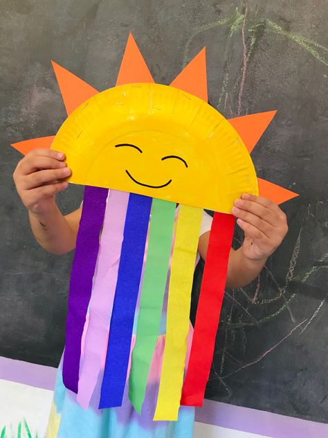 Paper Plate Sun, Sunshine Crafts, Sun And Rainbow, Summer Preschool Crafts, Spring Arts And Crafts, Sun Crafts, Rainbow Craft, Weather Crafts, Preschool Art Projects