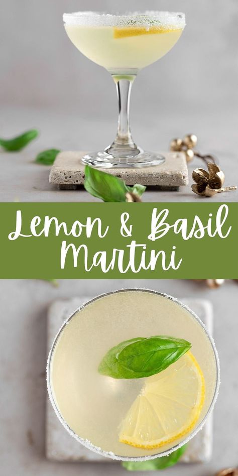 Lemon Basil Simple Syrup, Lemon Basil Vodka Tonic, Basil Alcoholic Drinks, Fresh Lemon Cocktails, Lemon Basil Cocktail Recipes, Basil Simple Syrup Cocktails, Lemon Basil Martini, Drinks With Basil Alcoholic, Lemon Basil Cocktail