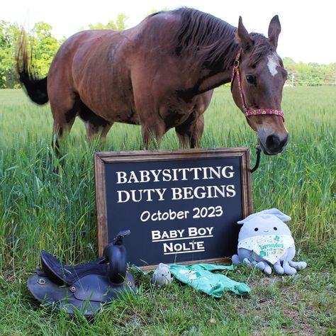 Baby Announcement With Horse, Horse Baby Announcement, Pregnancy Announcement With Horse, Horse Pregnancy Announcement, Horse Gender Reveal Ideas, Western Baby Announcement Ideas, Pregnancy Announcement Western, Farm Pregnancy Announcement, Western Baby Announcement